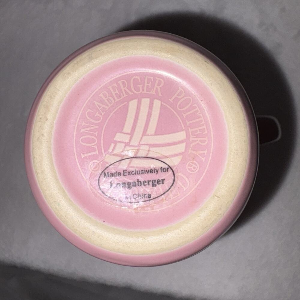 Longaberger Tall Coffee Mug Cup Pink Pottery Breast Cancer Awareness EUC - Picture 5 of 5